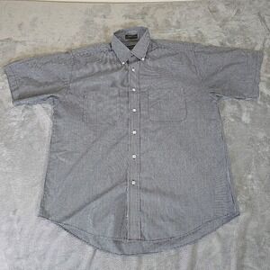 Van Heusen Shirt Mens‎ Medium Black Gingham Plaid Short Sleeve Button Up Casual